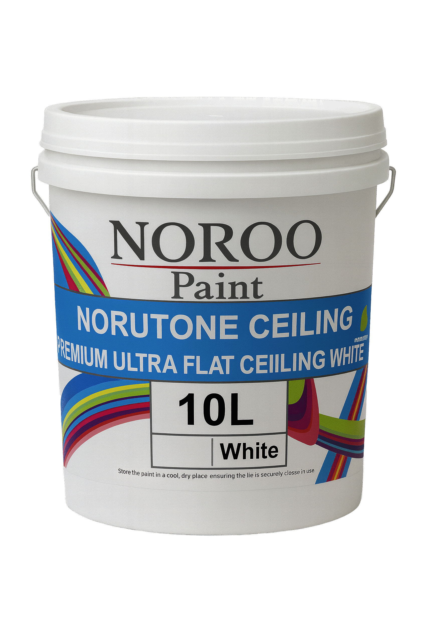Flat white ceiling paint bucket labeled Norutone Premium Ceiling White, designed for ultra-matte interior ceiling applications.